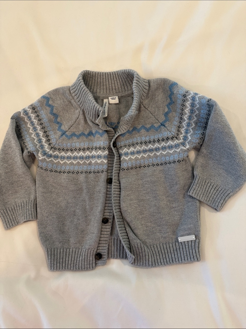 Janie and Jack Gray button down Cardigan with Blue Fair Isle